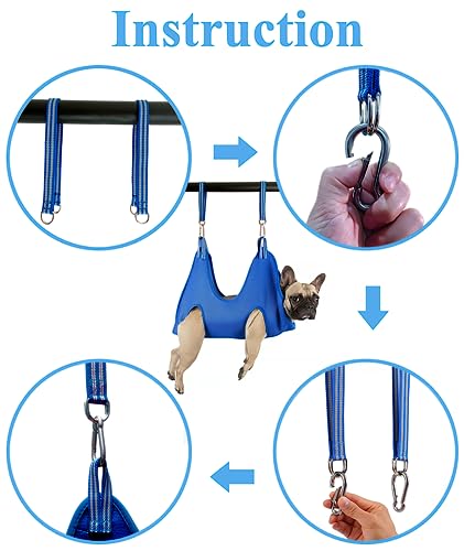 10 in 1 Pet Grooming Hammock Harness with Nail Clippers (XXL/Under 100 lb / Blue)