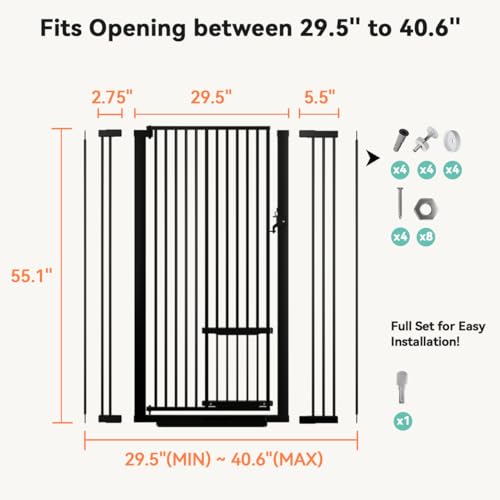 55.1" Extra Tall Pet Gate (Black / 55.1"Tall 40.6"Wide)