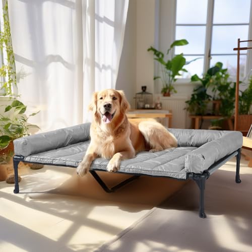 Outdoor Elevated Dog Bed with Waterproof Bolster Cushion (Light Grey / 49.0"L x 33.0"W x 9.0"Th)
