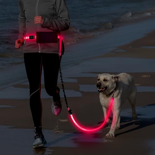 Light Up Waist Leash for Dog Walking (Pink)