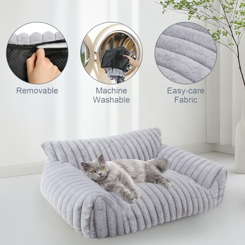 Cute Cat Couch Bed for Indoor Cats (Small(24x18x10") / Grey)