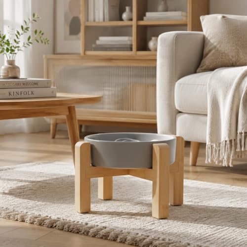 Elevated Slow Feeder Ceramic Dog Bowls 8.26in (Gray / 8.26in)