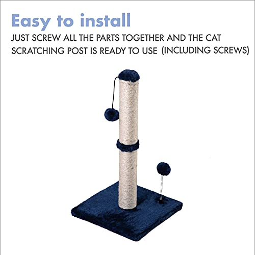 Cat Scratching Post Premium Basics Kitten Scratcher Sisal Scratch Posts with Hanging Ball 22 in for Kittens or Smaller Cats (22 inches for kitten / Navy)