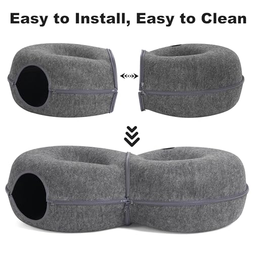 8 Shaped Large Cat Tunnel Bed for Indoor Cats (Dark Grey / Large (38 x 24 x 11 in))