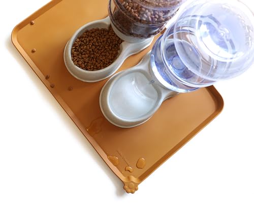 Large Silicone Pet Food Mats Tray (24" x 16" / Butterscotch)