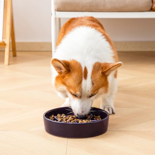 Ceramic Slow Feeder Dog Bowls (M-1.5 Cups / Purple)