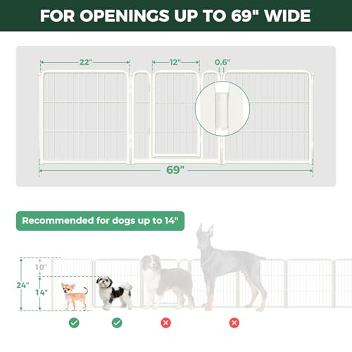 Dog Gate Extra Wide Adjustable for Openings Up to 69" (White / Up to 69" W【2 Panels + 1 Door】 / 24"H)