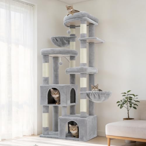 Cat Tree Tower with Tiered Padded Platforms (Light Gray)