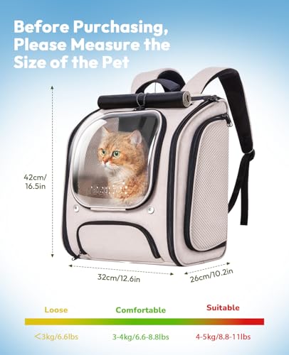 Cat Backpack Carrier (Khaki / 12.6"L x 10.2"W x 16.5"H)