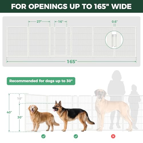 Dog Gate Extra Wide Adjustable for Openings Up to 165" (White / Up to 165" W【5 Panels + 1 Door】 / 40"H)