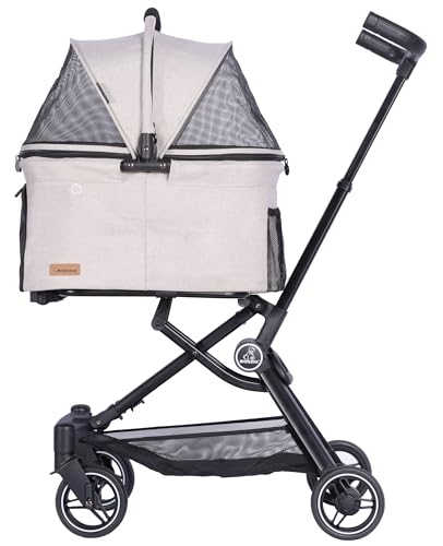 2026 Upgraded Version 3 in 1 Dog Cat Stroller with Detachable Carrier Lightweight Folding Portable All Terrain Pet Travel System Puppy Kitty Doggie Bunny Stroller for 30lbs (Light Khaki)