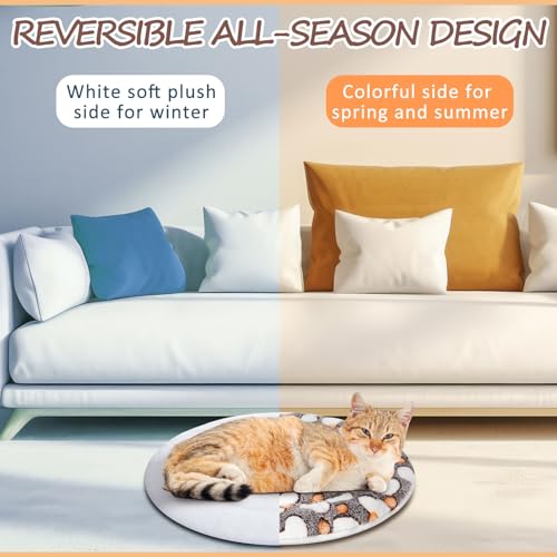 2 Pack Self Heating Cat Pad Self Heating Cat Bed Machine Washable Heat Pet Mat Reversible Body Thermal Warm Round Dog Bed Crate Blanket for Feral and Indoor Cats (16'' / Heart)
