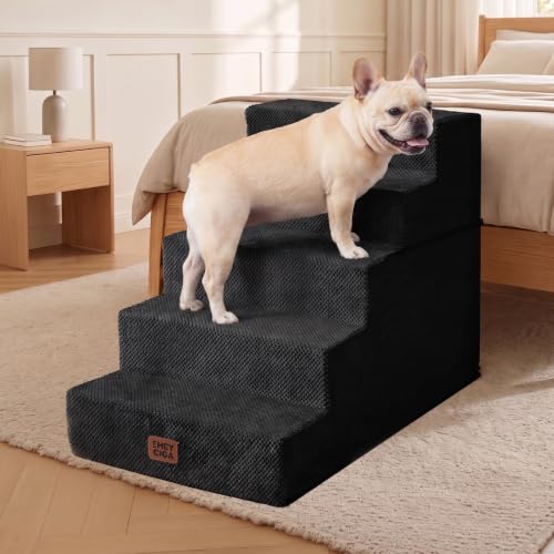 Dog Stairs for Bed 22.5" H (Black / Extra Wide 17.7" x 35" x 22.5")