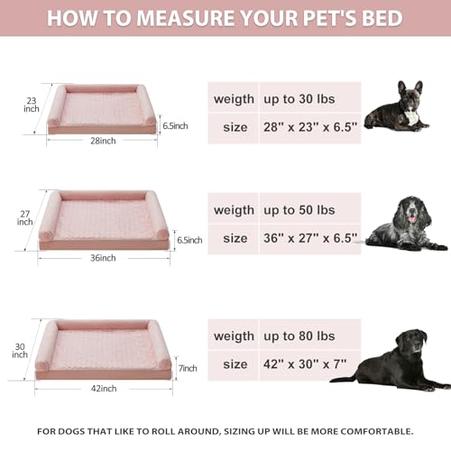 Orthopedic Washable XLarge Dog Bed for Senior Dog Cozy Sleep (42"l x 30"w x 7"th / Pink)