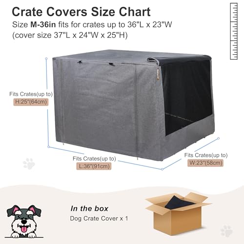 36 Inch Dog Crate Cover with Mesh (36.0"L x 23.0"W x 25.0"H / Grey)
