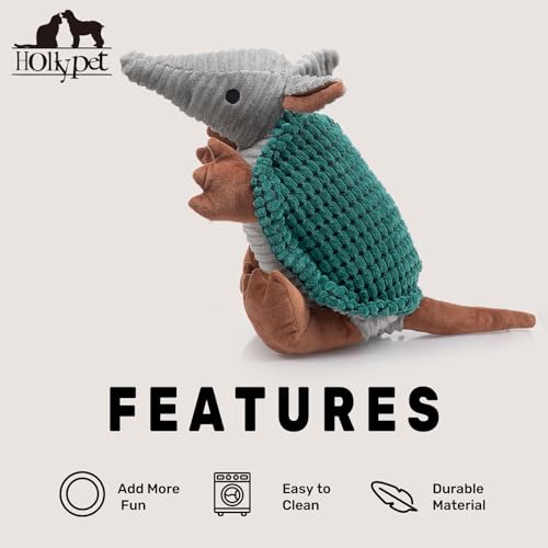 Armadillo Squeaky Dog Toys for Medium Large Dogs (14 IN / Deep Green)