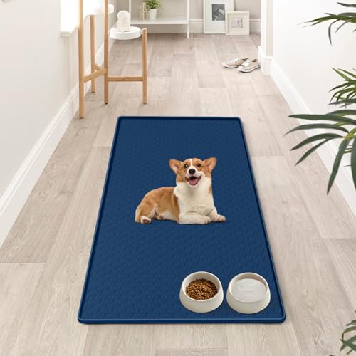 Dog Food Mat 51''x25.6'' Extra Large Dog Mat for Food and Water (51"L x 25.6"W / Blue)
