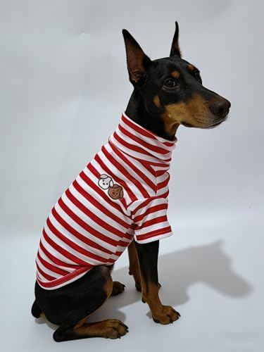 Turtleneck Dog Shirt Cute Doggie Embroidery Super Soft Dog Sweatshirt Stretchy Striped Puppy Pullover for Cats Small Medium Large Dogs (Red Striped / Large)