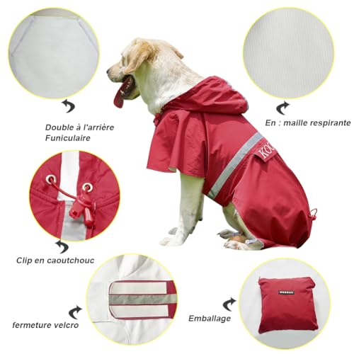 Dog Raincoat Waterproof Hooded (Red / 4XL-Fit for 50 to 77 pounds)