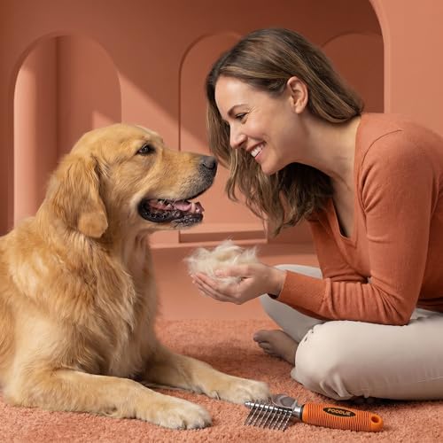 Poodle Dematting Fur Rake Comb Brush for Dogs and Cats (Orange / Dematting Comb)