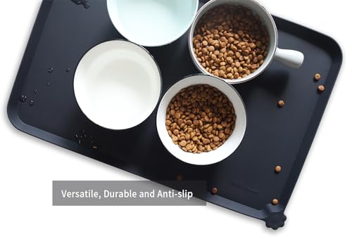 L Silicone Non Slip Pet Dog Cat Bowl Mats (22" x 14" / Black)