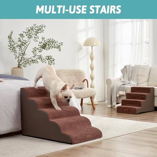 Extra Wide Dog Stair for Small Dog (Brown / Extra Wide:19.7"x33"x22.4")