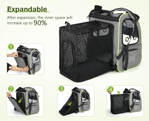 Cat Backpack Expandable (Grey / 12.6"L x 10.2"W x 16.5"H)