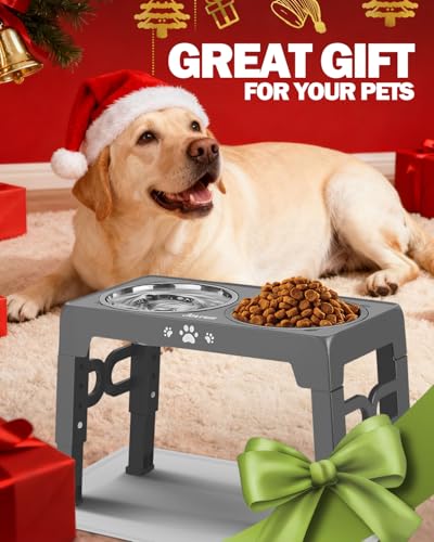 Elevated Dog Bowls for Medium Large Dogs with Mat (for Medium Large Dogs 1 Basic&1Slow Bowl with Mat / Grey)