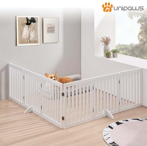 120" Extra Wide Pet Gate and Pet Playpen Combination for Dog Cat (White / 120"W×24"H)