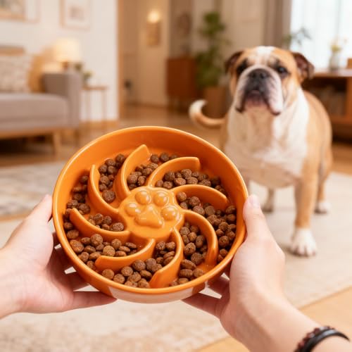 Ceramic Slow Feeder Dog Bowl (Orange)