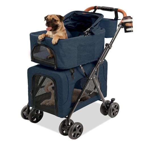 Dog Stroller with Detachable Carriers (Double-Blue)