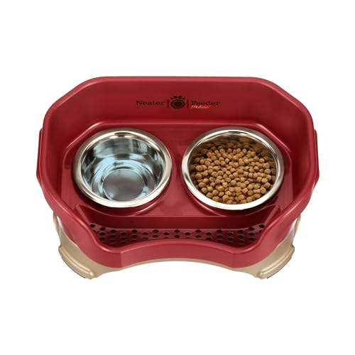 Neater Feeder Deluxe Mess Proof Dog Bowls Elevated for Small Dogs Under 19 lbs (Small with Standard Bowl / Cranberry)
