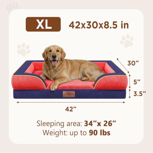 Orthopedic Dog Bed for Extra Large Dogs with Bolster (42.0"L x 30.0"W x 8.5"Th / Kansas)