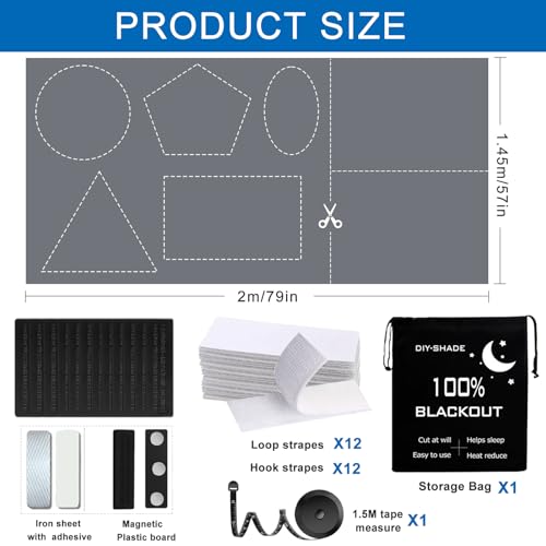 100% Blackout Window Cover Magnetic Blackout Curtains (Grey / 57"W x 79"H)