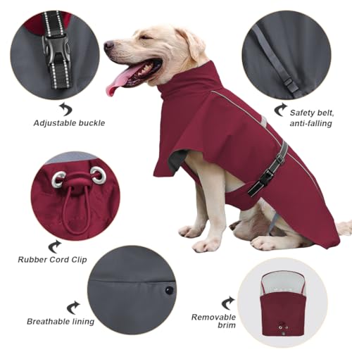Pet Dog Raincoat Jacket Large Dog Rain Poncho with Transparent Hood (Wine Red / L-Fit for 6-12 lbs)