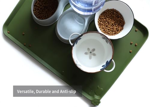 X Large Silicone Pet Food Mats Tray (28" x 20" / Dark Olive)