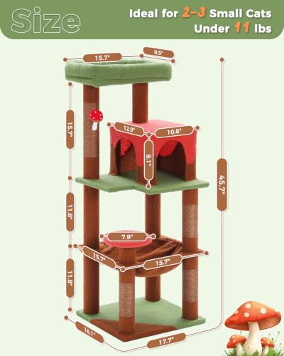 45.7" Mushroom Cat Tree with Metal Hammock (Brown / 45.7in)