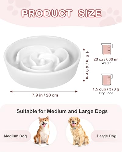 Ceramic Slow Feeder Dog Bowls (M-1.5 Cups / 01-White)