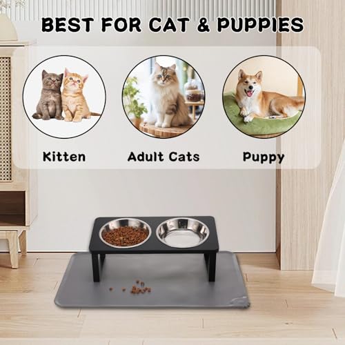 2Pack Elevated Cat Bowls with Food Mat