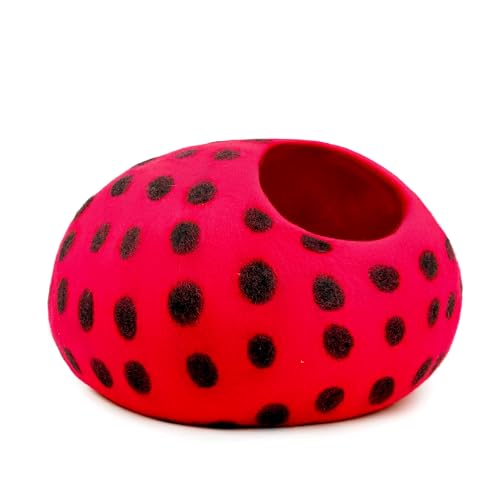 Premium Felt Cat Cave Bed (Red Polka)