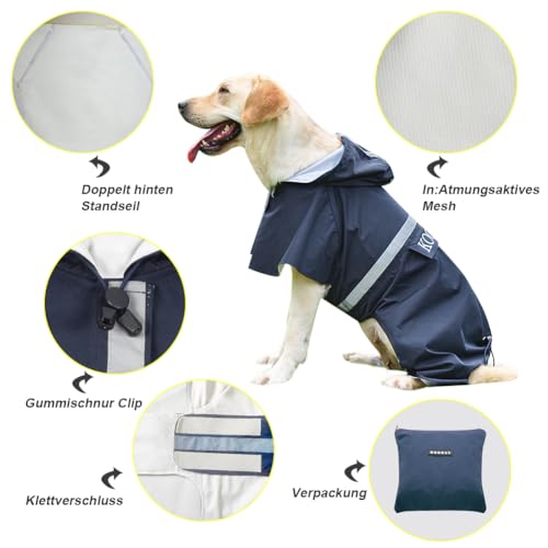 Dog Raincoat Waterproof Hooded (Navy Blue / 5XL-Fit for 77 to 99 pounds)