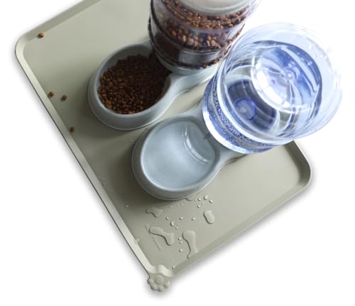Large Silicone Non Slip Pet Food Mats (24" x 16" / Cream Green)