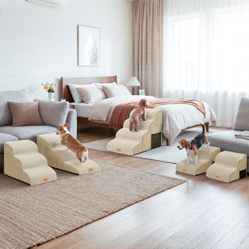High Density Foam Dog Stairs 4 Tiers (Beige / 28.5*15.7*20.5)