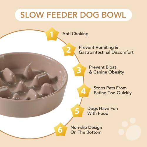 Ceramic Slow Feeder Dog Bowls (Brown Coffee)