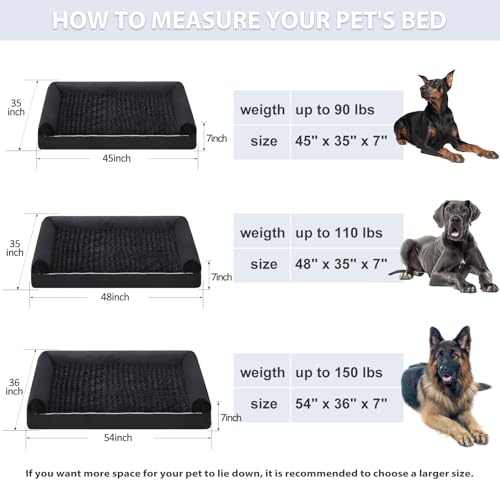 Orthopedic Washable XXL Dog Bed for Senior Dog Cozy Sleep (48"l x 35"w x 7"th / Black)