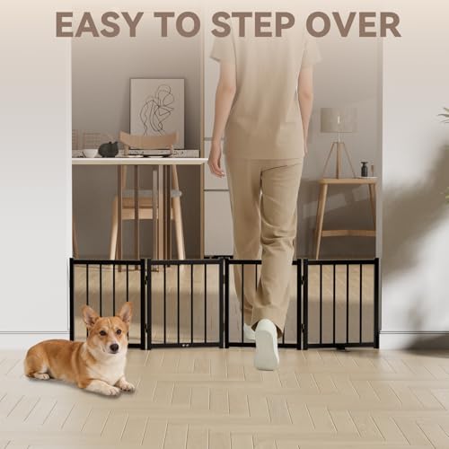 16" Freestanding Short Dog Gate for Small Dogs (Black-16"h / Up to 48" W, 4 Panels)