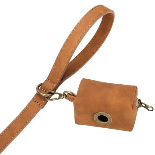 PU Leather Dog Leash for Medium Large Dogs (Light Brown / 3/4''x 5FT)