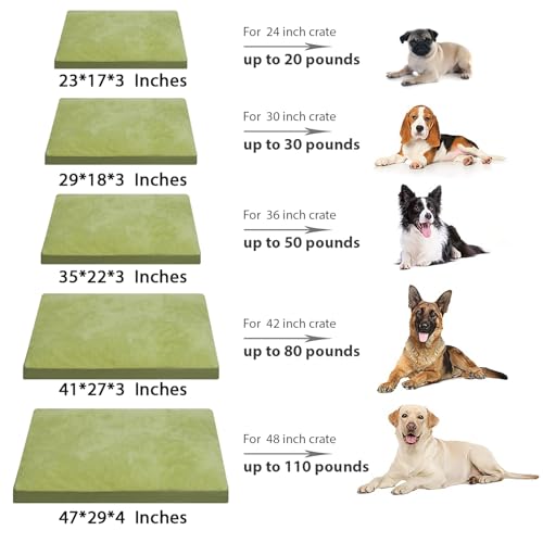 Waterproof Large Dog Bed for Crate with Washable Cover (35.0"L x 22.0"W x 3.0"Th / Green)
