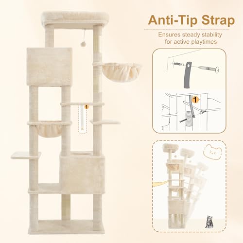 Cat Tree, 76-Inch Tall Heavy Duty Cat Tower for Big Cats HCT039M (Beige / 76.8 inch)