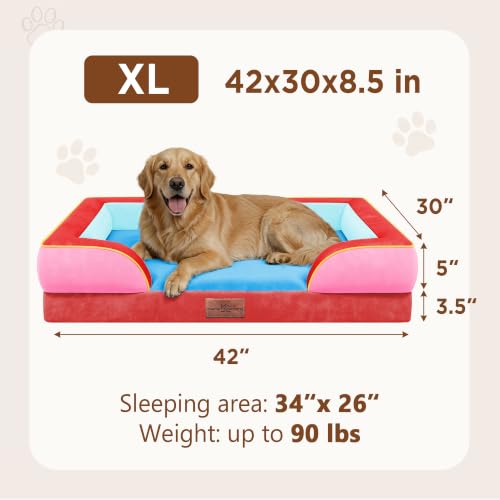 Orthopedic Dog Bed for Extra Large Dogs with Bolster (42.0"L x 30.0"W x 8.5"Th / Los Angeles)